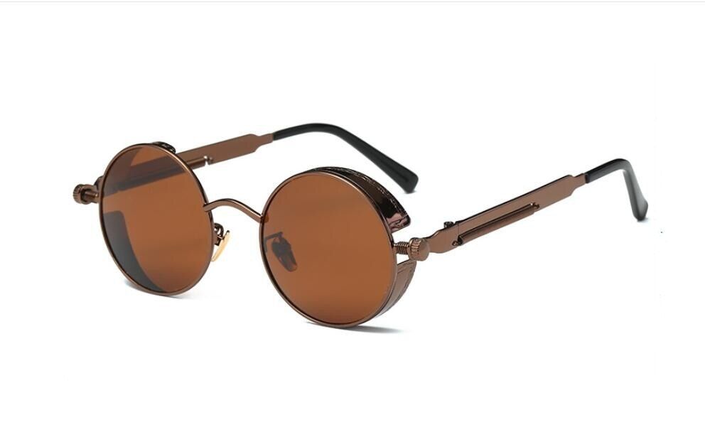 BROWN F BROWNHDSUNFLY Round Metal Steampunk Sunglasses Men Women Eyewear Fashion Brand Designer Retro Vintage Male Female Sun Glasses UV400