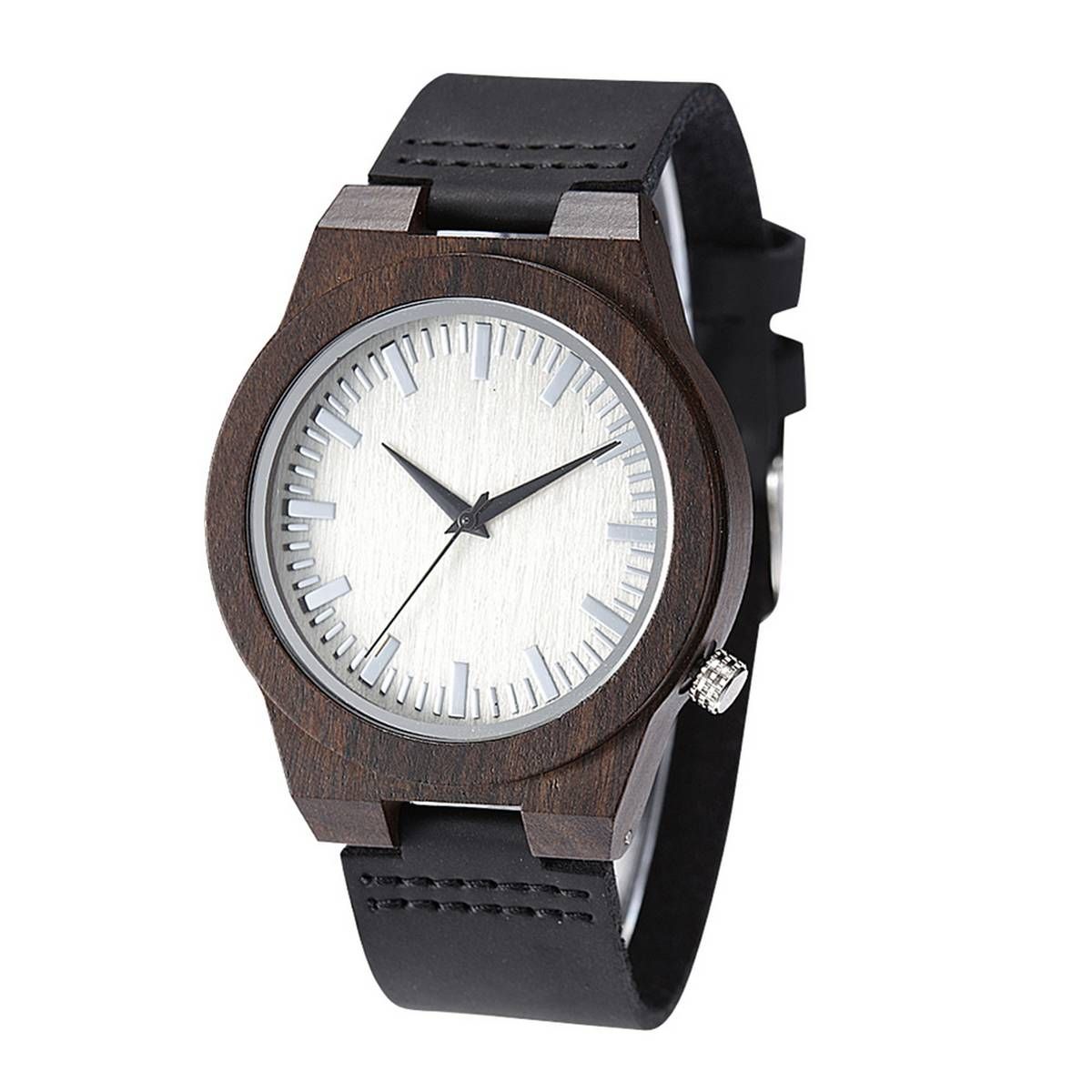 Fashion Men Wooden Round Dial Resin Band No Number  Quartz Wrist Watch
