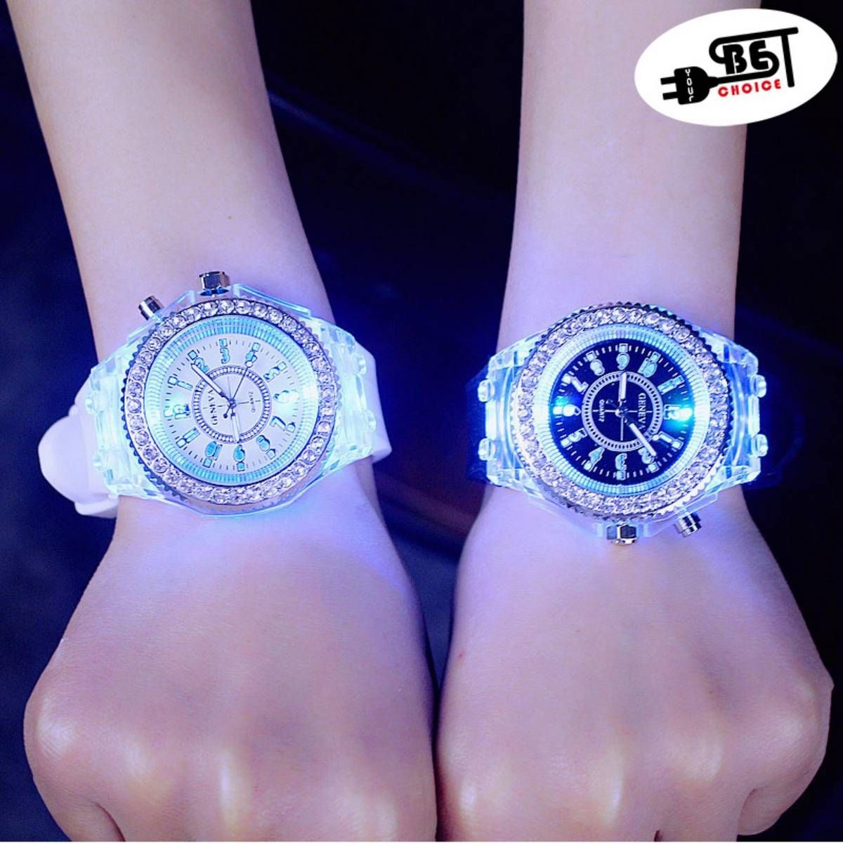 1 Pair Couple LED Luminous Watch Fashion Silicon Diamond Jelly Watch - intl