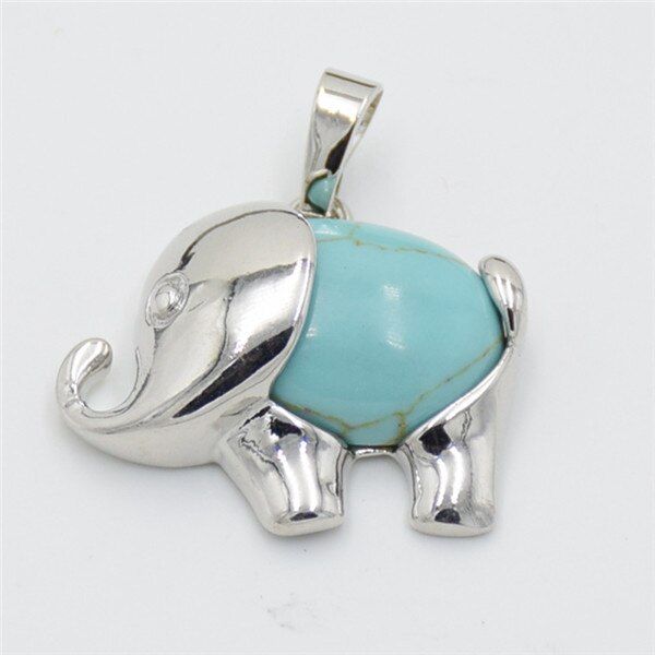 Fashion Silver Color Cute Animal Elephant Natural Stone Crystal Bead Pink Quartzs Tiger Eye Necklace Pendant for Women Men Charm