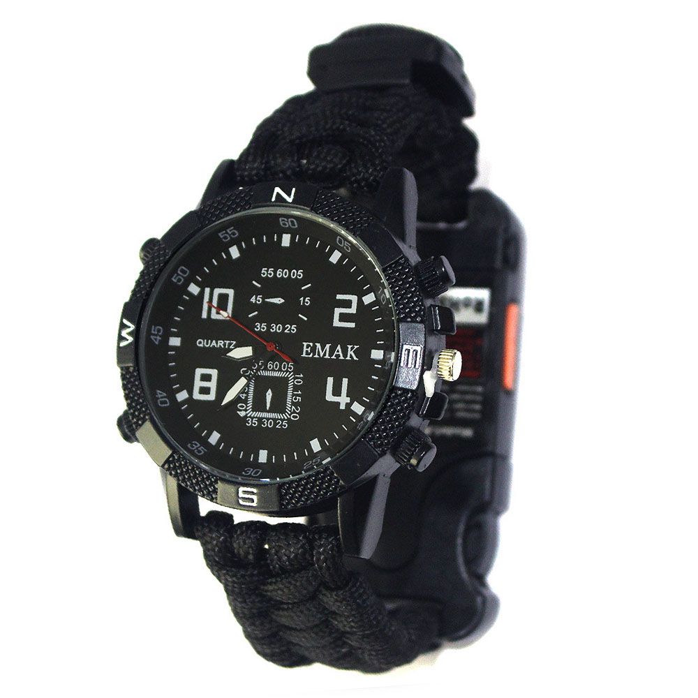 Outdoor Emergency Survival Watch Camping Hiking Watch Flashlight Infrared Purple Light Watch Compass Parachute rope
