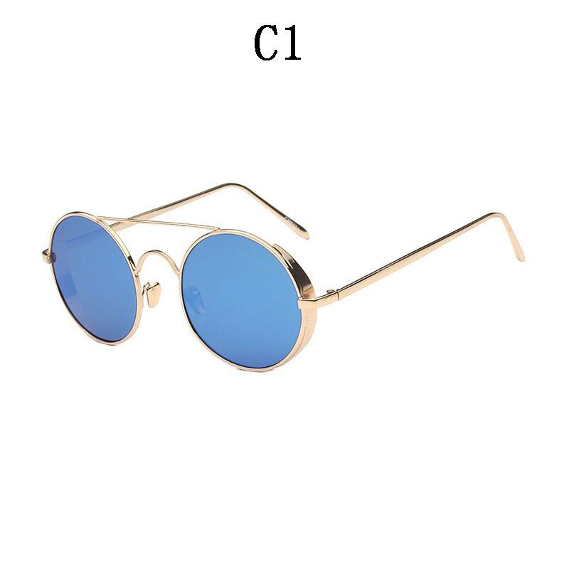 C1Vintage Gothic Steampunk Sunglasses Women Coating Mirrored Women Retro Round Circle Sun glasses Retro Steam Punk UV400 8874