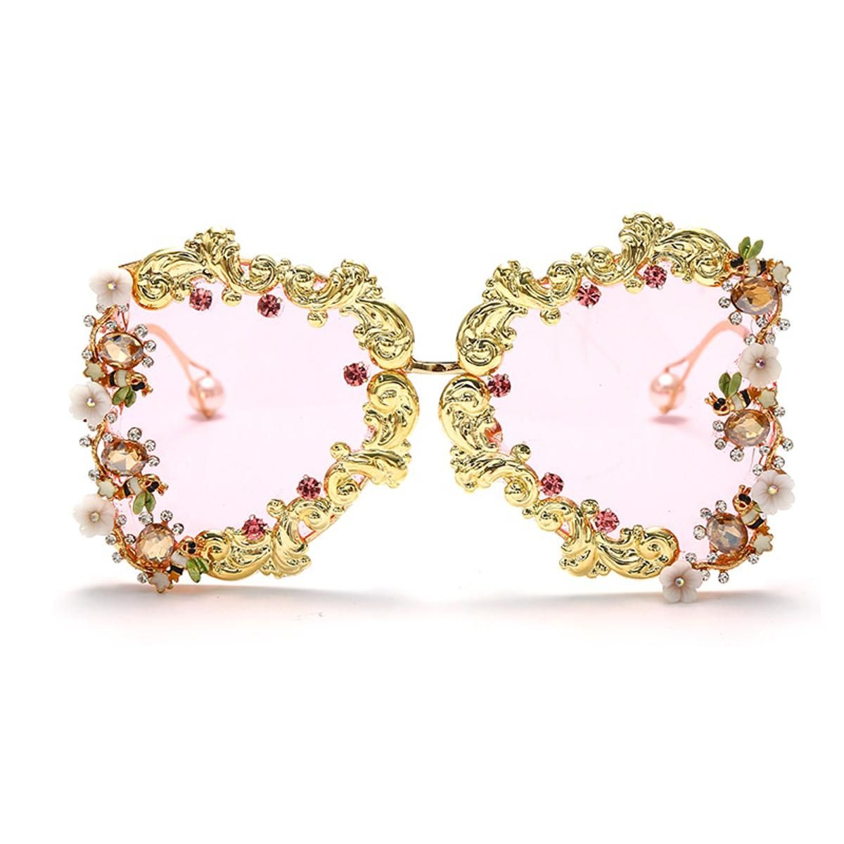 32020 Oversized Punk Sunglasses Women Luxury Metal Flower Fashion Sunglasses Men Baroque Pearl Sun Glasses UV400 Oculos Feminino