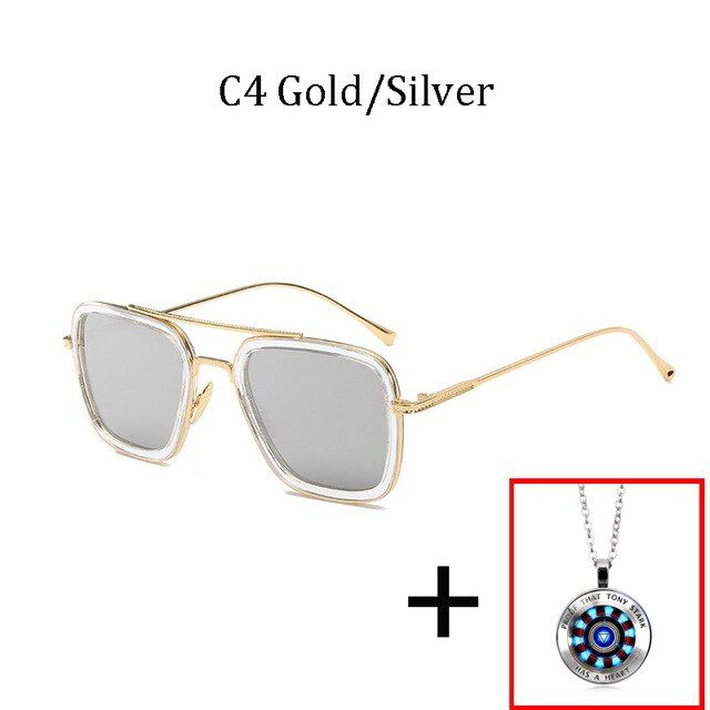 C42021 Hot Fashion Luxury Avengers Tony Stark Flight Style Sunglasses Men Square Brand Design Sun Glasses Oculos iron Man 4 male