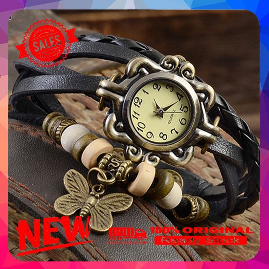 Vist Fox Women's Casual Vintage Multilayer Butterfly Faux Leather Bracelet Wrist Watch