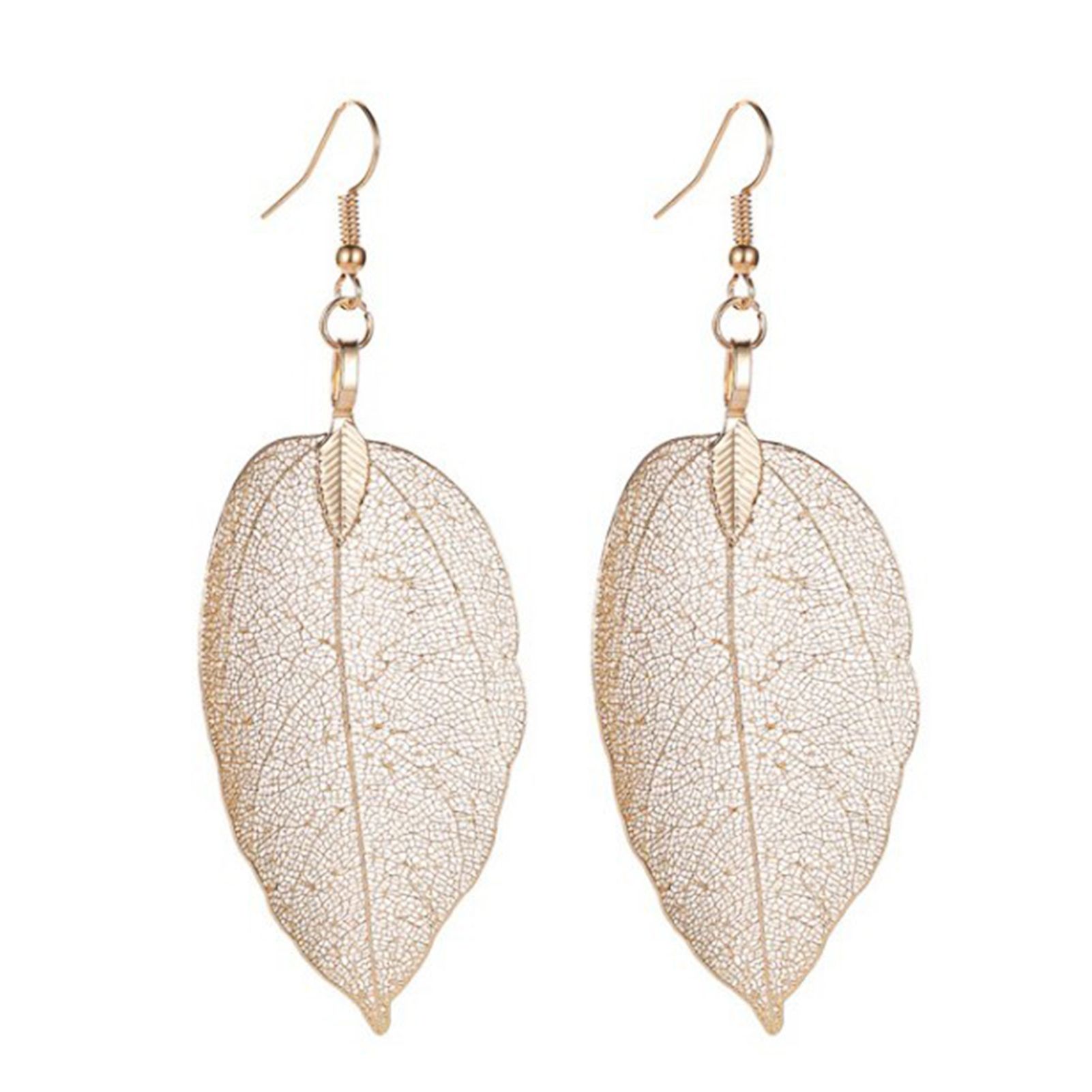 Women Earrings Leaf Shape Hollow Bright Dangle Earrings