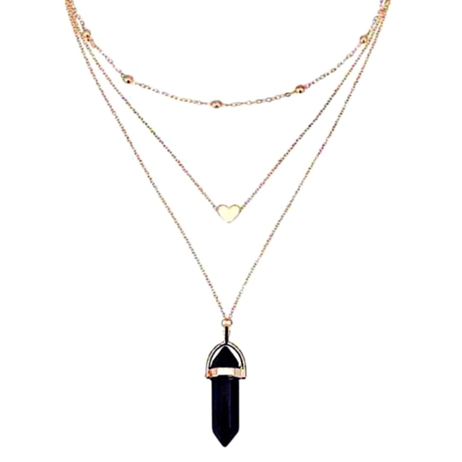 Neckle Hexagonal Rhomboid Faux Crystal 3 Layers Faux Crystal Pendant Neckle