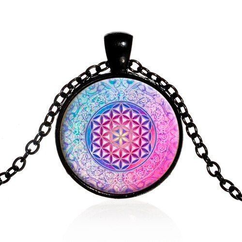 New Flower of Life Necklace Om Yoga Chakra Mandala Sacred Geometry Pendants Glass Cabochon Chain Necklaces Women Jewelry
