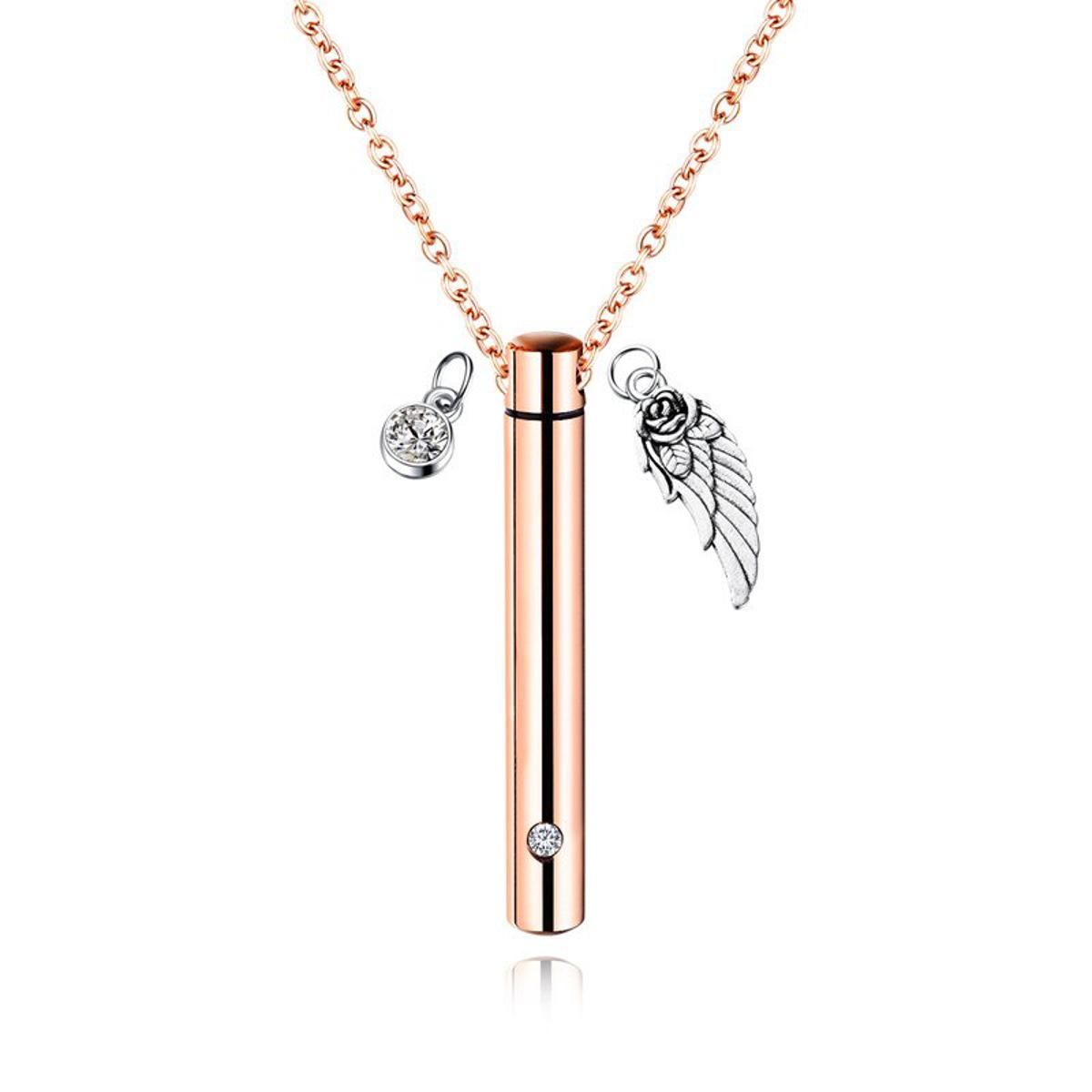 Slender Crystal Clyinder Cremation Urn Necklace in Stainless Steel Minimalist Memorial Remembrance Gift Secret Stash Vial