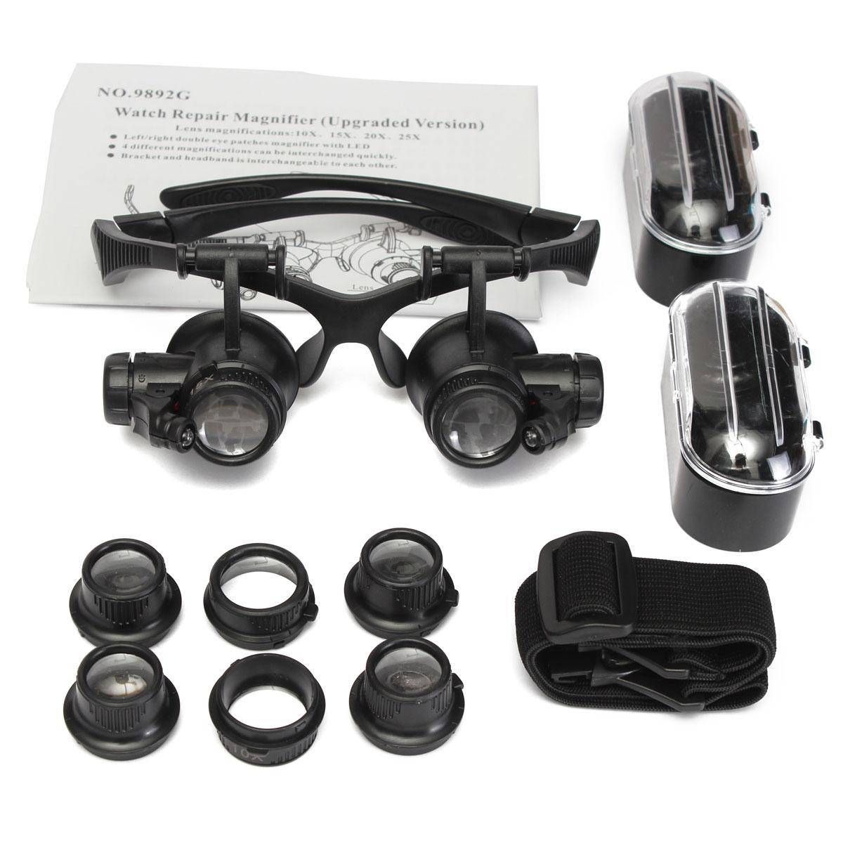10X 15X 20X 25X Upgraded LED Double Eyes Jeweler Watch Repair Glasses Loupe Lens - intl