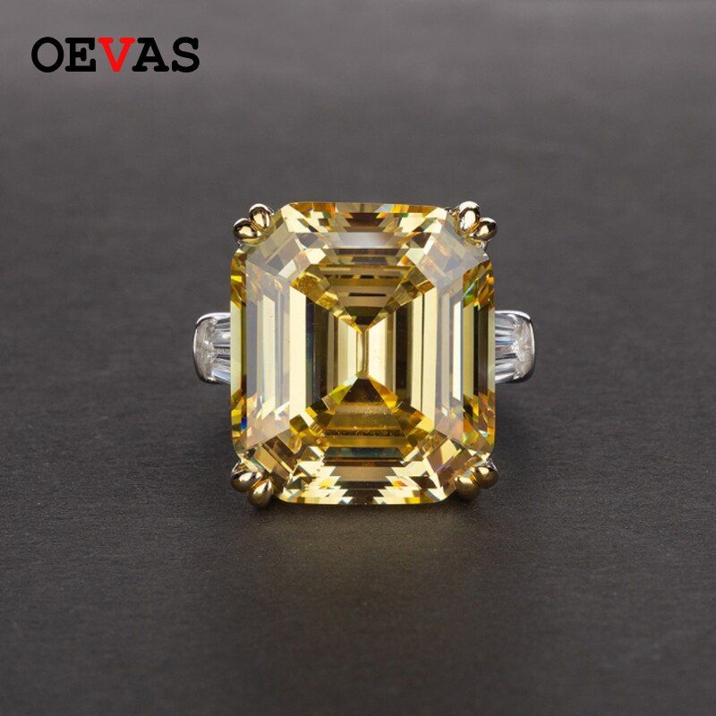 OEVAS Luxury Big Square Pink Yellow White AAAAA+ Zicon S925 Sterling Silver Wedding Rings Girls Birthday Stone Jewelry Dropship