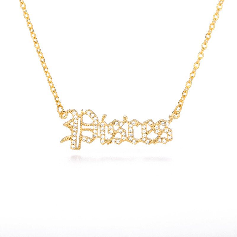 Zircon 12 Zodiac Constellation Letter Pendant Necklace For Women Virgo Libra Taurus Twelve Sign Necklace Birthday Jewelry Gift
