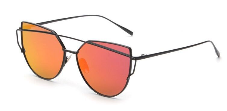 Black Frame RedPink Cat Eye Sunglasses Women Classic Brand Designer Twin-Beams Metal Frame Ladies Sun glasses for Women Oculos Feminino M195
