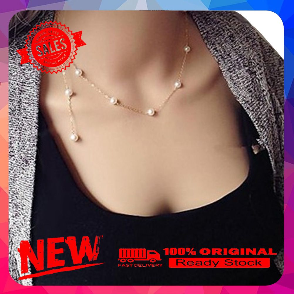Women Faux Pearl Pendant Chain Necklace Clavicle Jewelry Valentine Day Gift