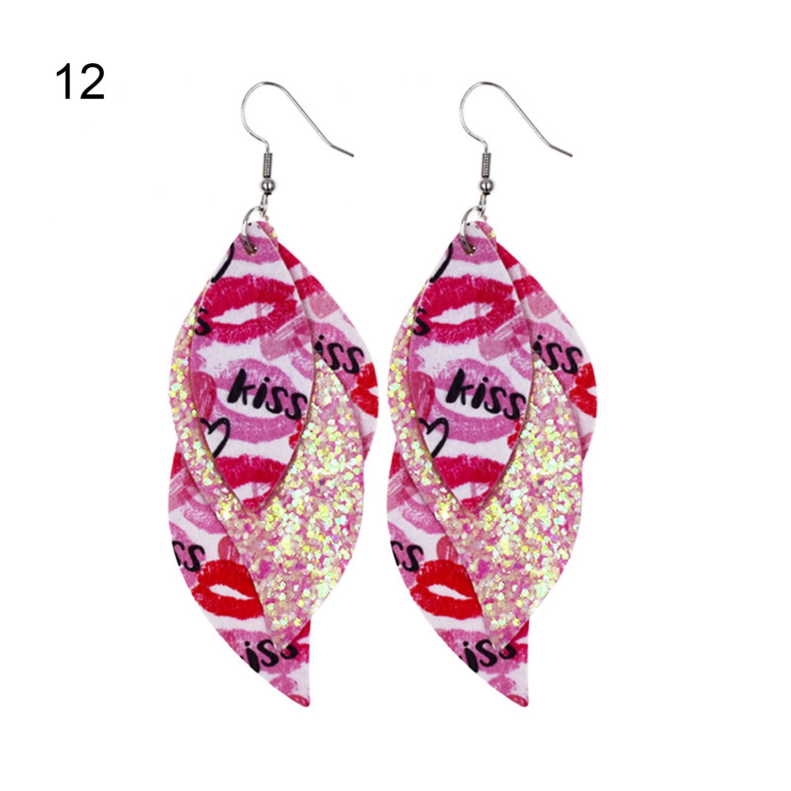 S-Shaped Leather Earrings Sequins Sparkling Earrings Jewelry Accessory Gifts