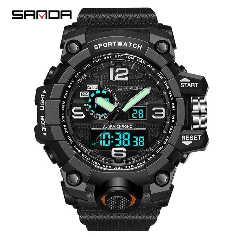 Sports Watch Fashion SANDA Brand Luxury LED Men Sports Multi-Function Watch Digital Watch Casual Waterproof Men Watch
