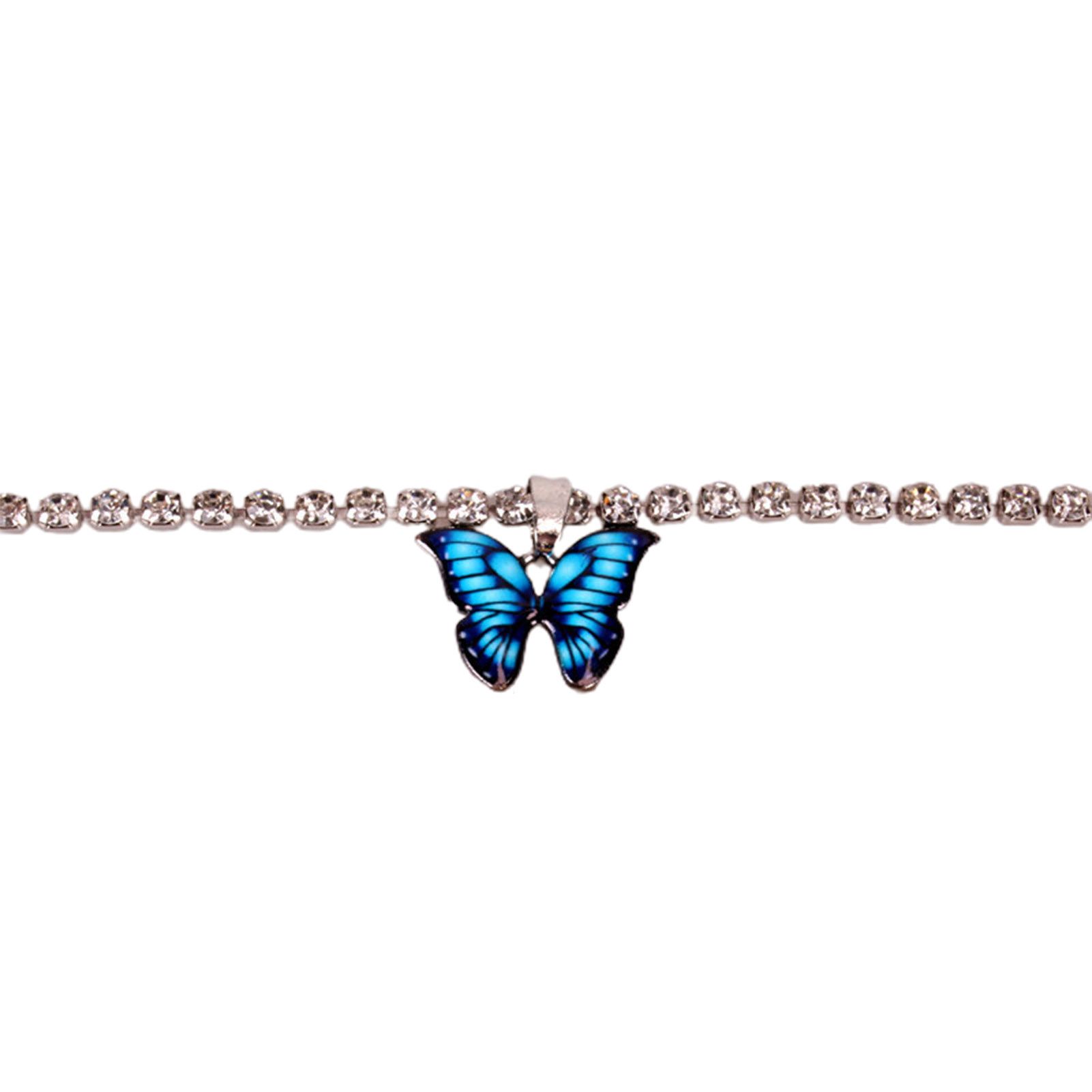 Foot Brelet Electroplating Faux Crystal Multicolor Butterflies Anklet