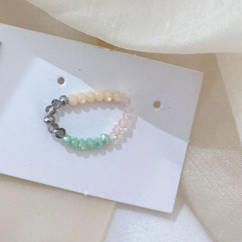 AOMU Handmade Natural Energy Chakras Stone Crystal 2mm Round Beads Sliver Moonstone Opal charm Ring Rings for Women