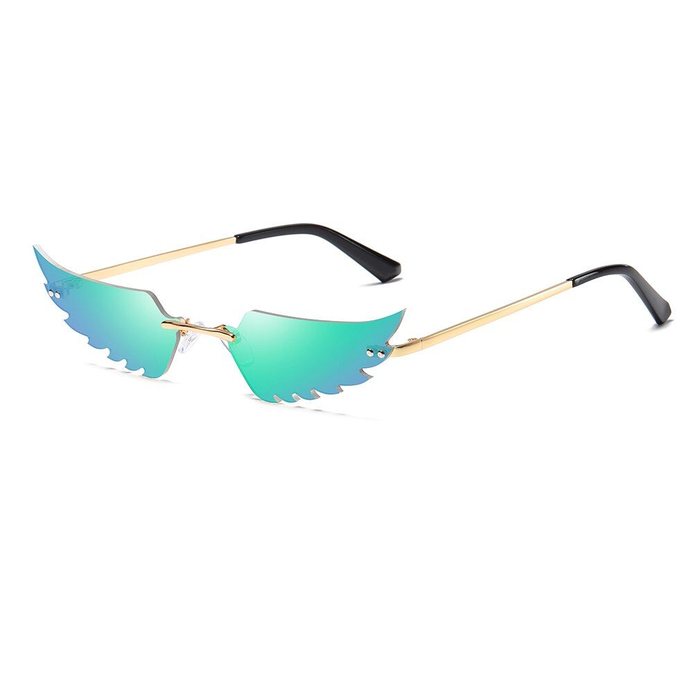 C02 12020 Fashion UV400 Rimless Women Sunglasses Bat Shape Sun Glasses True Film Lens Ladies Eyewear Streetwear Accessories