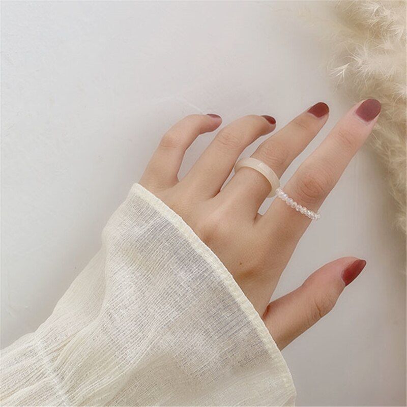 HangZhi 2020 New Korean 2pc/set Vintage Acrylic Ring Set Spring Colorful Crystal Beads Resin Rings for Women Party Jewelry Gift