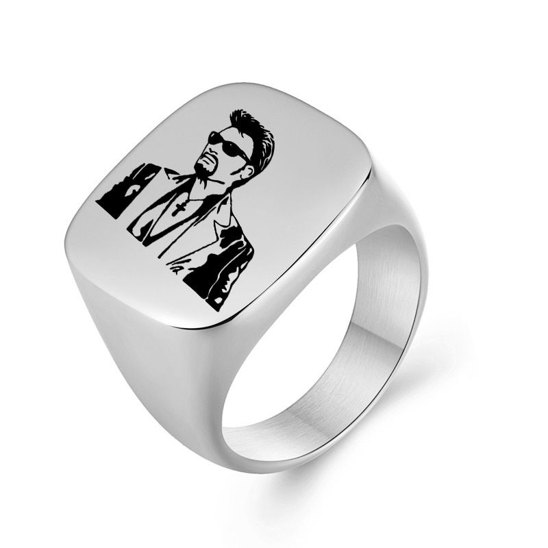 Johnny Hallyday Photo Punk Rock Wide Rings For Men Woman Fashion Jewelry Silver Color Stainless Steel Hip Hop Males Finger Ring