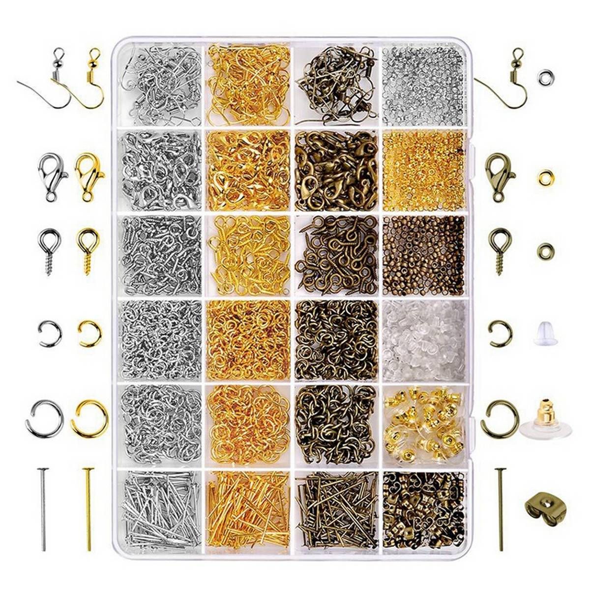 2880Pcs Handmade Ear Hook Earplug Jewelry Making Tool DIY Positioning Bead T Needle Butterfly Earplug Material