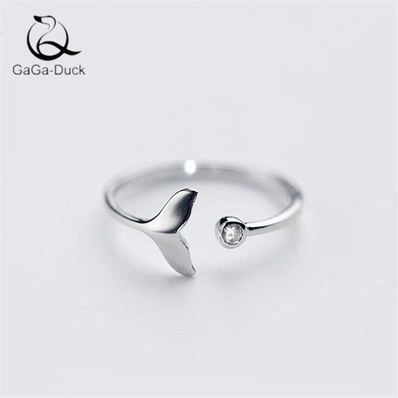 Creative Temperament New 925 Sterling Silver Fashion Jewelry Wave Fishtail Sweet Fish Mermaid Crystal Opening Rings R74