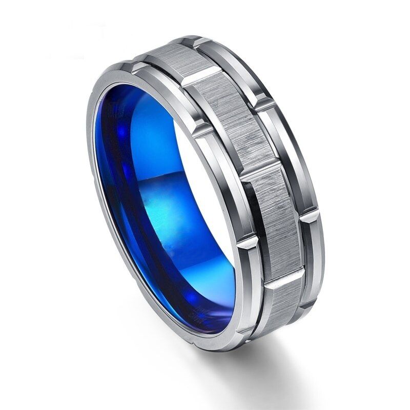 8MM Fashion Men Ring Personality Square Geometric Blue Stainless Steel Ring For Men Jewelry Accessories Wedding Bands Party Gift