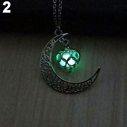 Moon Hollow Love Heart Glowing Turquoise Necklace Charm Jewelry Halloween Gifts