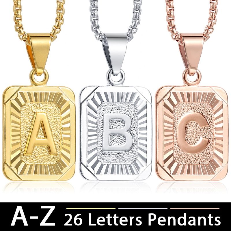 Initial Chain Necklace For Women Men A-Z Letter Pendant Charm Gold Silver Color Capital Letters Pendants Necklace 22inch GPM05A