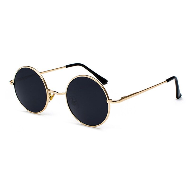 GoldRetro Classic Vintage Round Polarized Sunglasses Men Brand Designer Sun Glasses Women Metal Frame Black lens Eyewear Driving