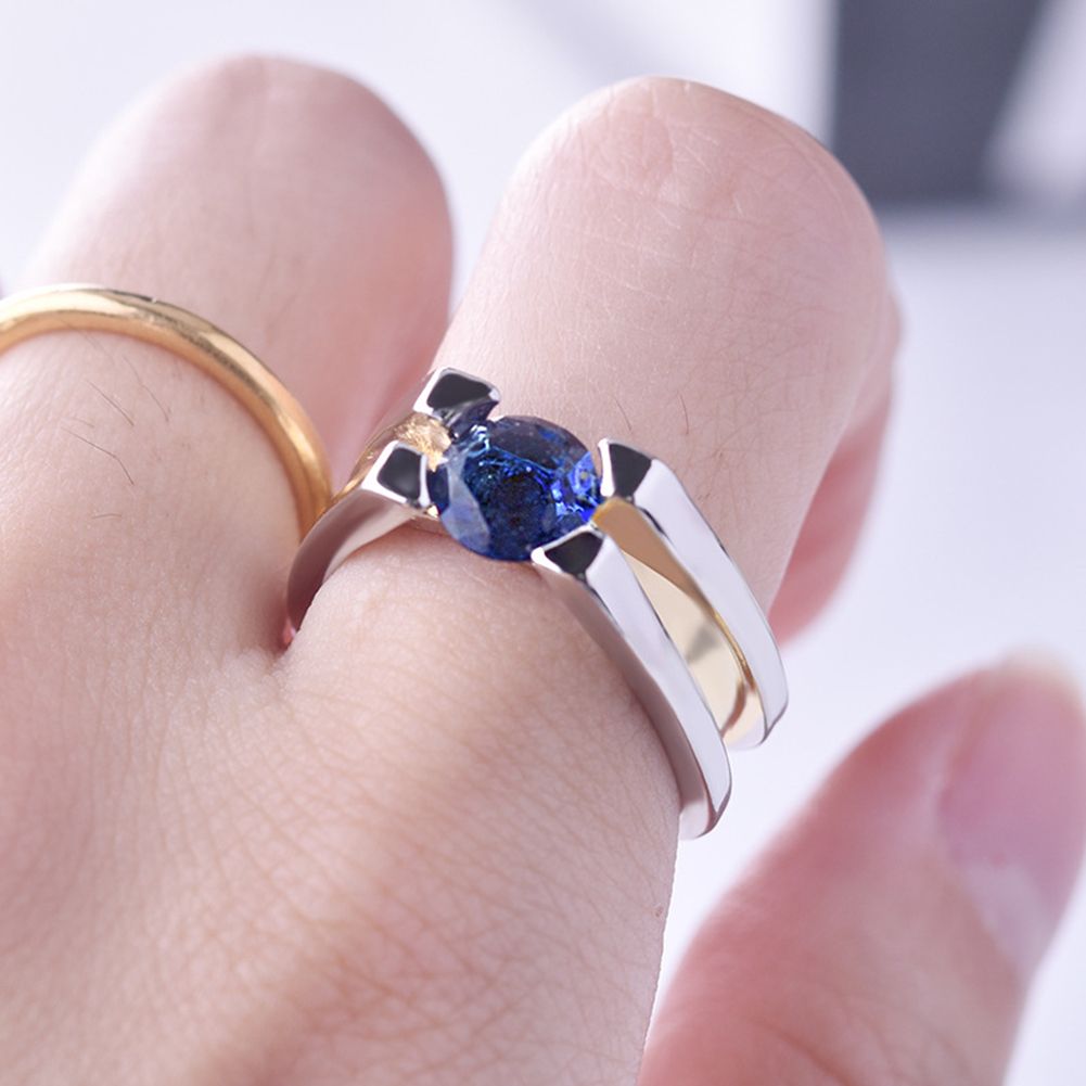 Fashion Women Faux Sapphire Inlaid Geometric Finger Ring Party Jewelry Gift