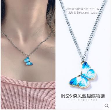 2020 New Fashion Purple Blue Butterfly Pendant Necklace for Women Vintage Alloy Wedding Necklace Choker Jewelry Accessories