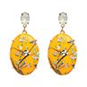 Vintage Women Resin Oval Dangle Earrings Hand Painted Flower Bird Party Jewelry