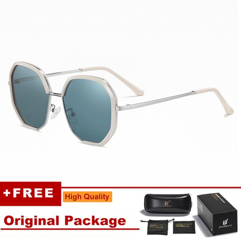Silver BlueGrayDEARMILIU 2020 Polarized Women's Sunglasses UV400 Polygonal Metal Large Frame Retro Outdoor Glasses Oculos De Sol Okulary