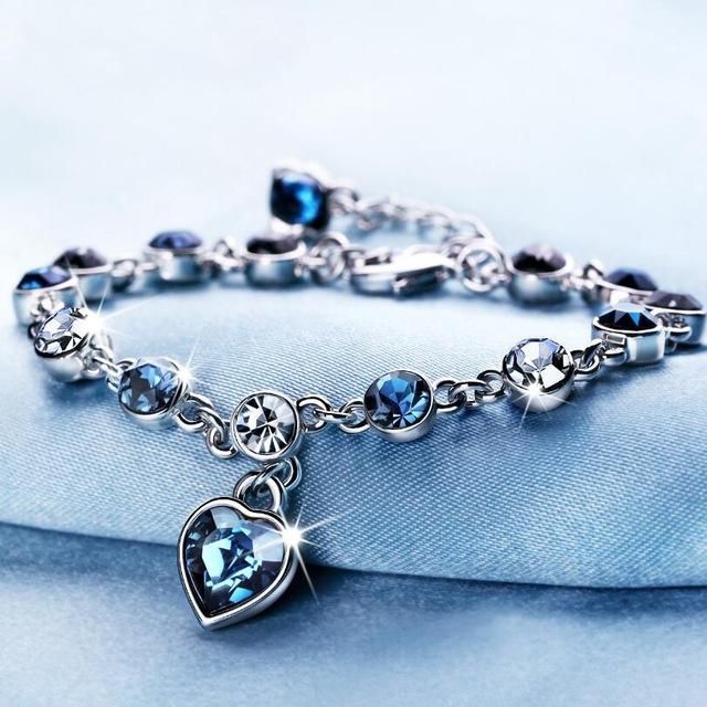 LYIYUNQ Fashion Bracelet Heart Crystal Bracelets For Women Luxury Silver-Color