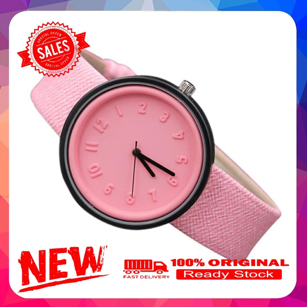 Women Arabic Numbers Round Dial Adjustable Canvas Strap Analog Quartz Watch