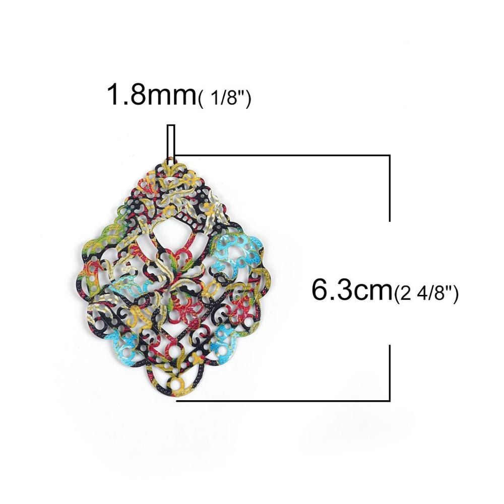 DoreenBeads Iron Alloy Enamel Painting Behomia Ethnic Pendant Charms Water Drop Filigree Hollow Jewelry Accessories 3 PCs
