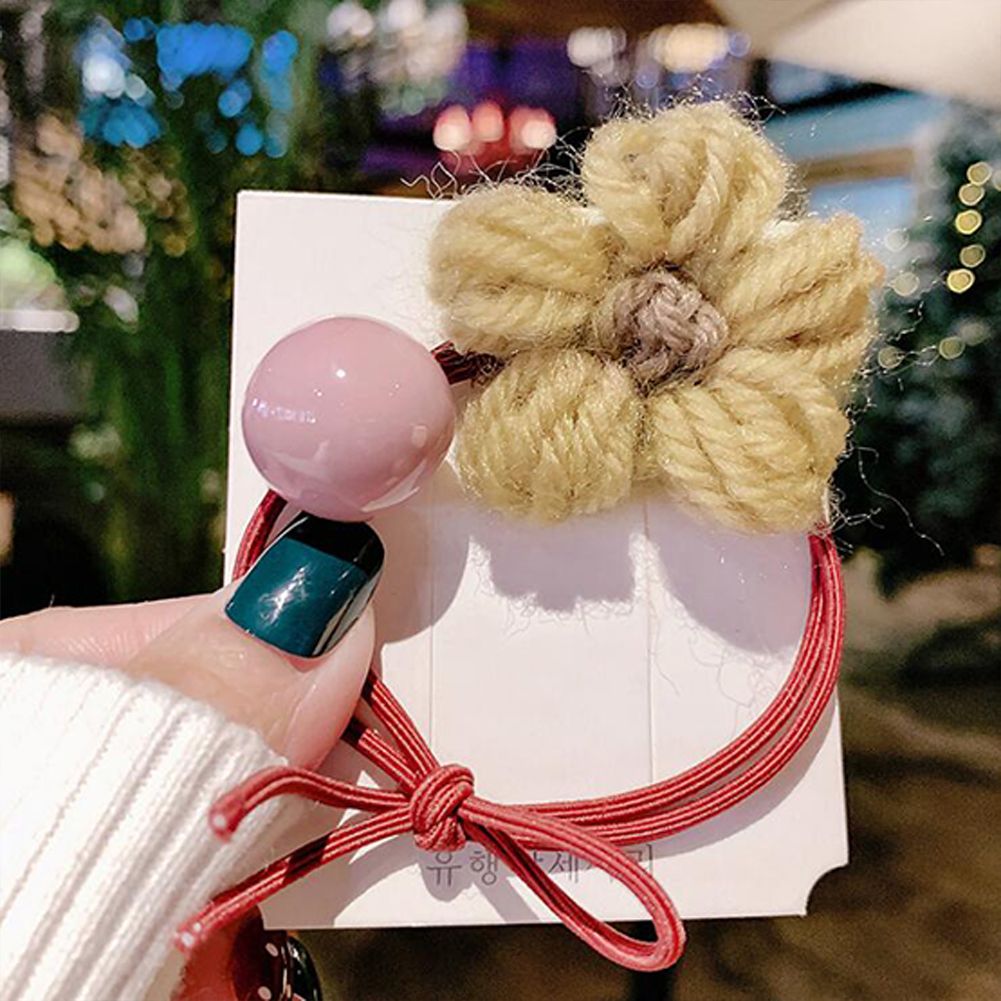 Kid irl Hair Rope Colorful Plush Flower Ball Rubber Band Ponytail Headwear Headdress