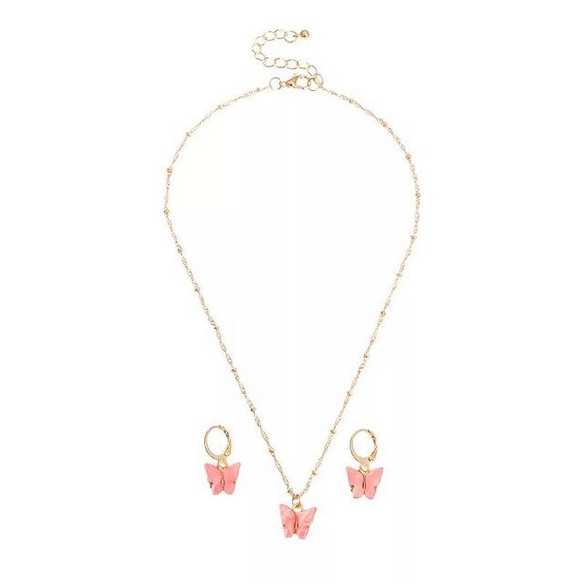 2pcs/set New Fashion Acrylic Butterfly Stud Cute Butterfly Pendant Necklace For Women Colorful Girls Jewelry Gifts