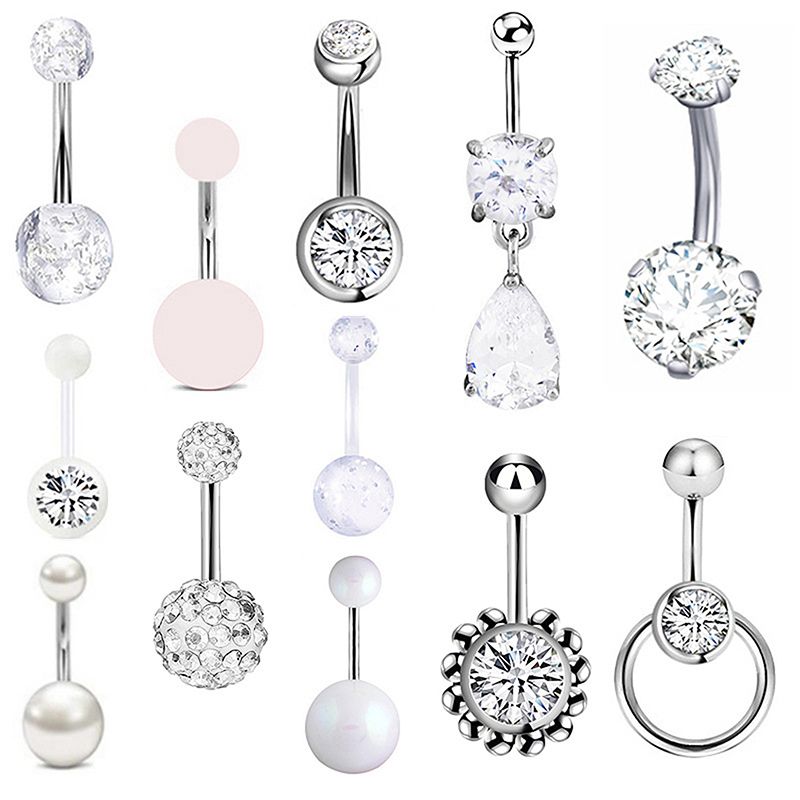 12pcs/set Crystal Belly Button Ring Fashion Woman Navel Body Piercing Jewelry