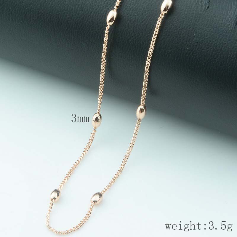 3 Choose Women Female 585 Rose Gold Color Beads Link Curb/Wave Necklace Chain 50cm 60cm