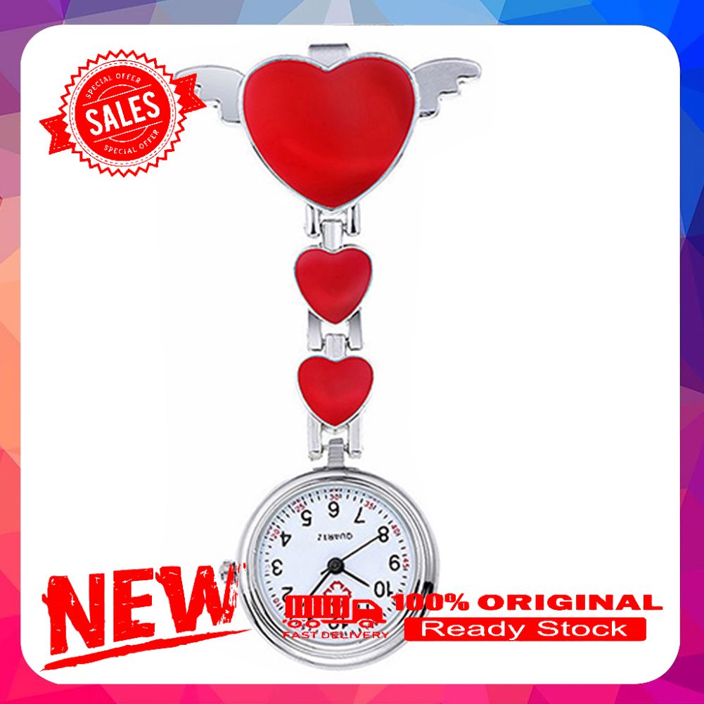 Women Lady Cute Love Heart Quartz Clip-on Fob Brooch Nurse Pocket Watch