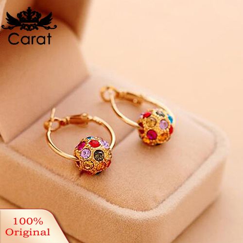 Women's Colorful Rhinestone Lucky Ball Pendant Huggie Leverbk Earrings Eardrops