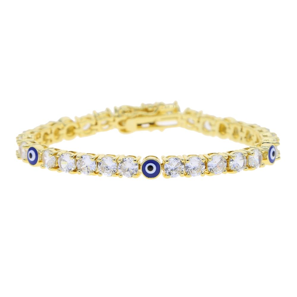 2021 Arrived Fashion Women Jewelry Micro Pave White Blue Cubic Zirconia CZ Turkish Evil Eye Charm Tennis Chain Eye Bracelet