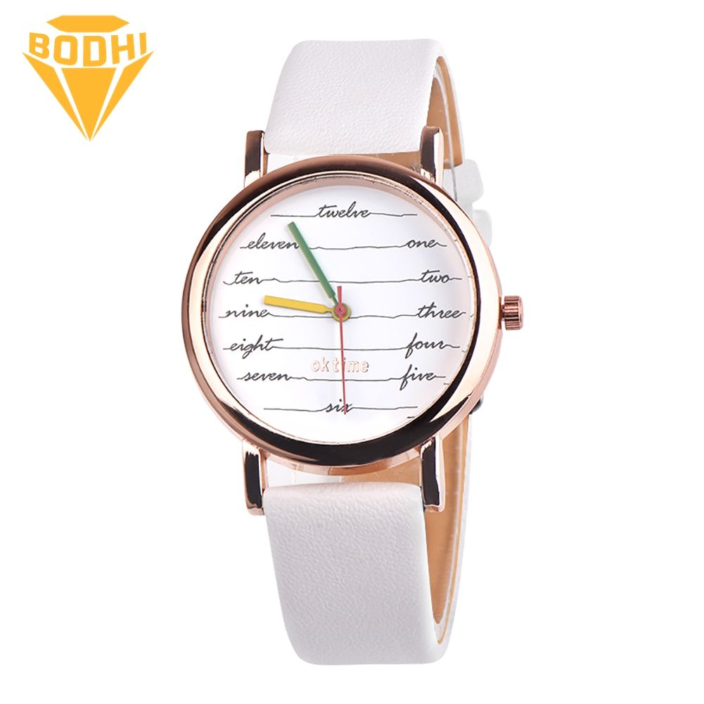 BODHI Fashion Women Faux Leather Band Letter Dial Analog Quartz Wrist Watch Gift