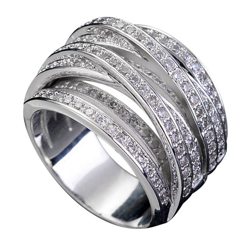 Fashion Multilayer Cross Wedding Anel Crystal Ring Anillos for Women Men Engagement Cubic Zircon Female Finger Rings Jewelry