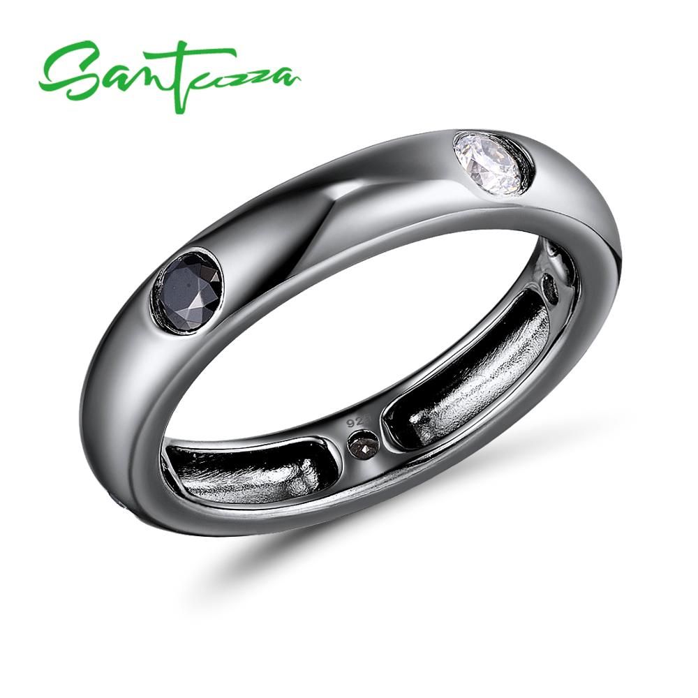 SANTUZZA Silver Ring for Women Pure 925 Sterling Silver Multi-Color Gem Stones Stackable Eternity Rings Trendy Fashion Jewelry
