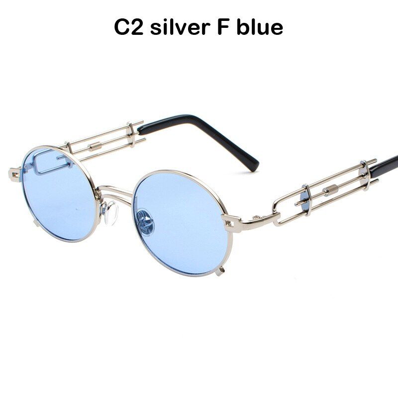 C2 silver F blueBANSTONE Men Metal Oval Frame Steampunk Gothic Vampire Sunglasses Unique Retro 1980s Sun Glasses Cosplay Styling Oculos De Sol