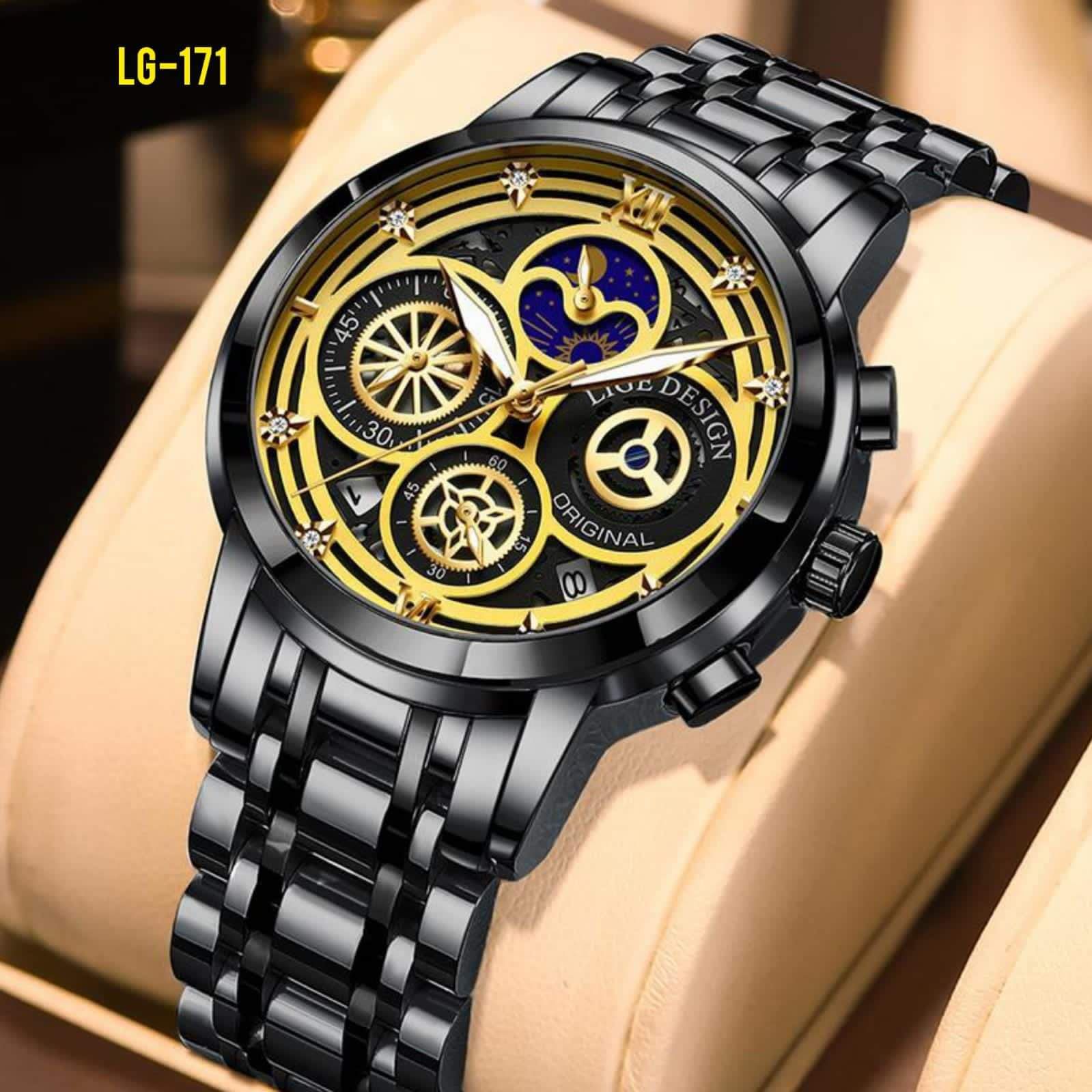 LIGE Fashion Chronograph Stainless Steel Quartz Watch Casual Waterproof